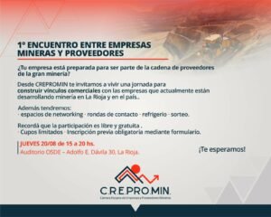 LA RIOJA REALIZARÁ EL PRIMER ENCUENTRO ENTRE EMPRESAS MINERAS Y PROVEEDORES MINEROS